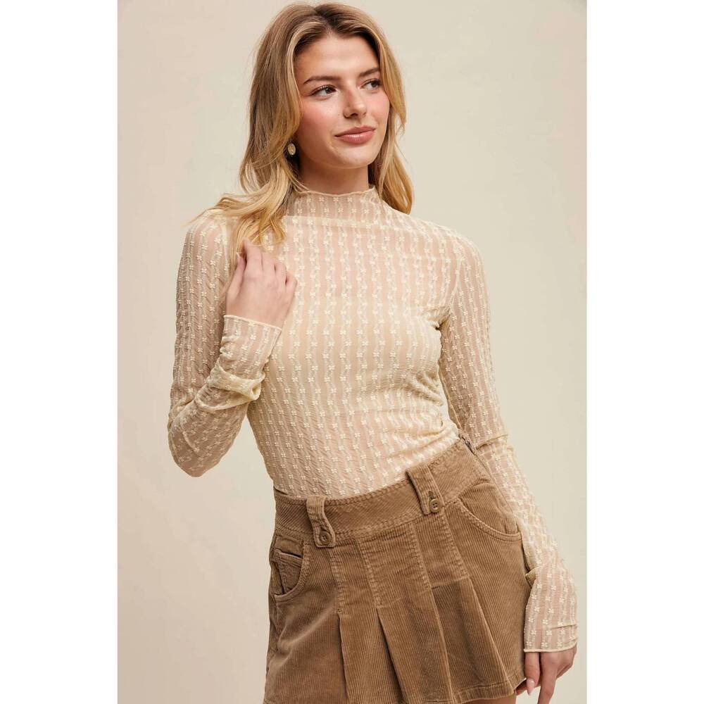 NEW LISTICLE lace long-sleeve western layering top in butter